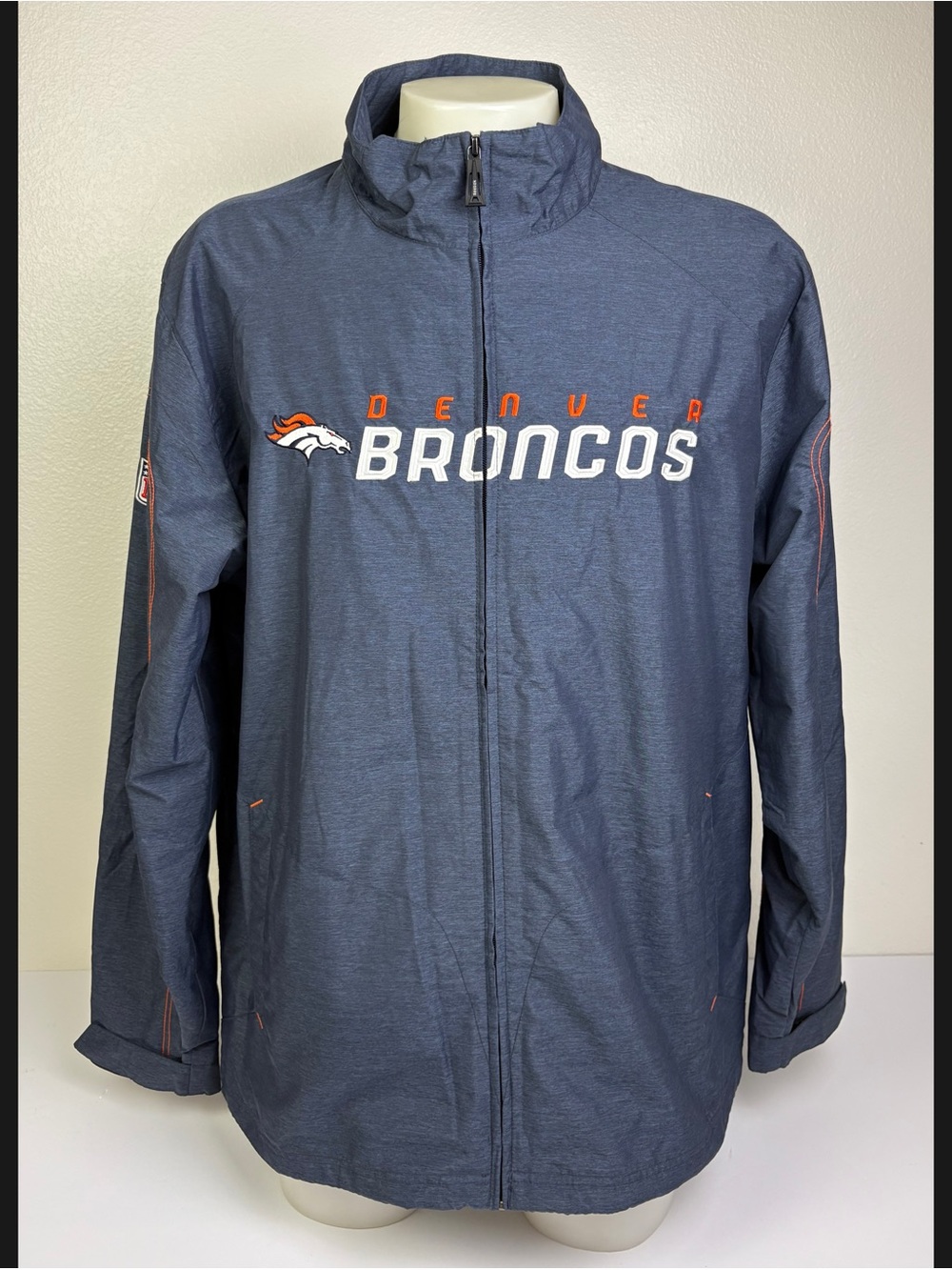Reebok NFL On Field Denver Broncos Jacket Men's XL Full Zip Blue Embroidered